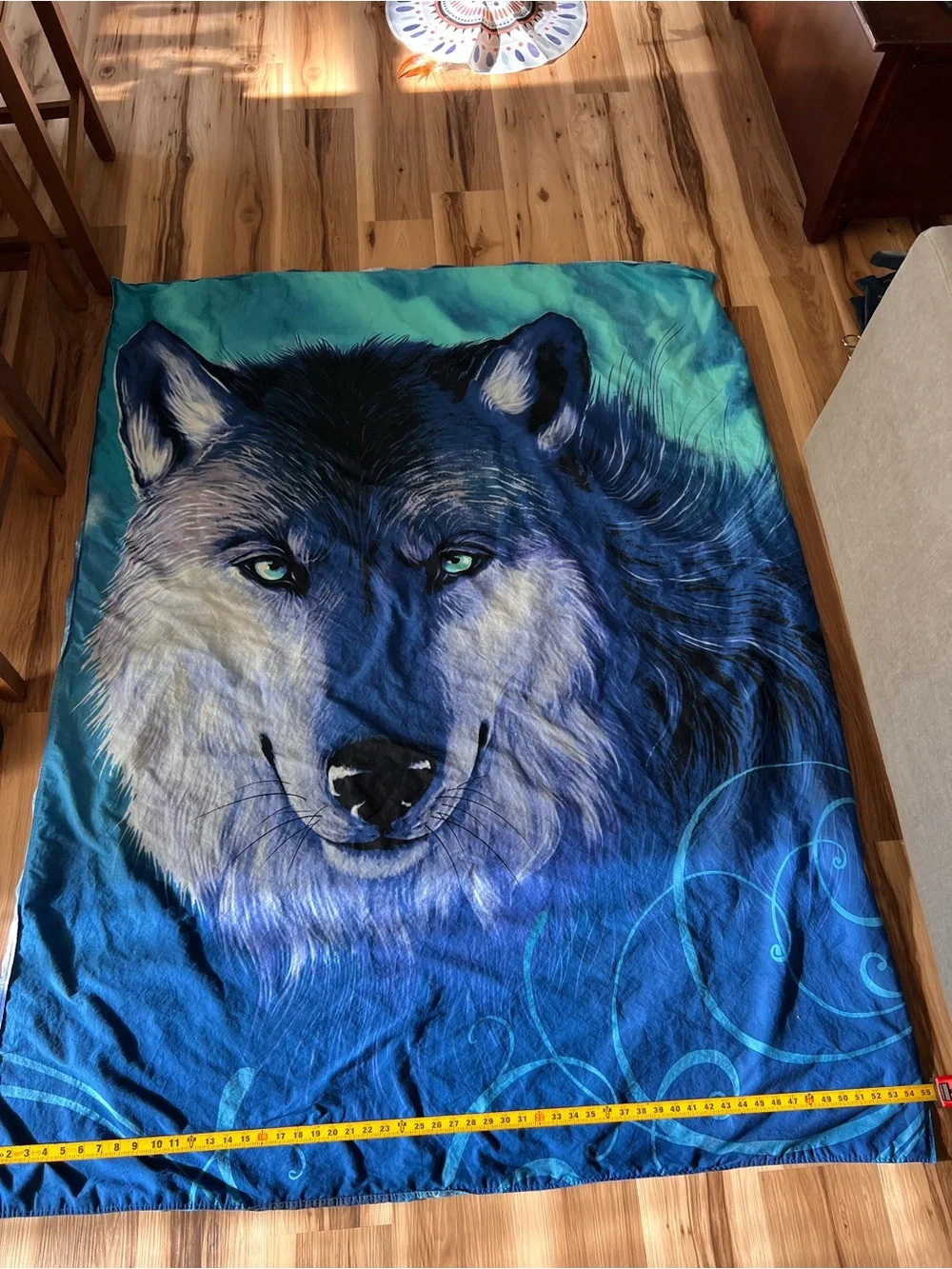 Y2K Vintage Celtic Folk Art Twilight Wolf Duvet Cover 70” x 55”